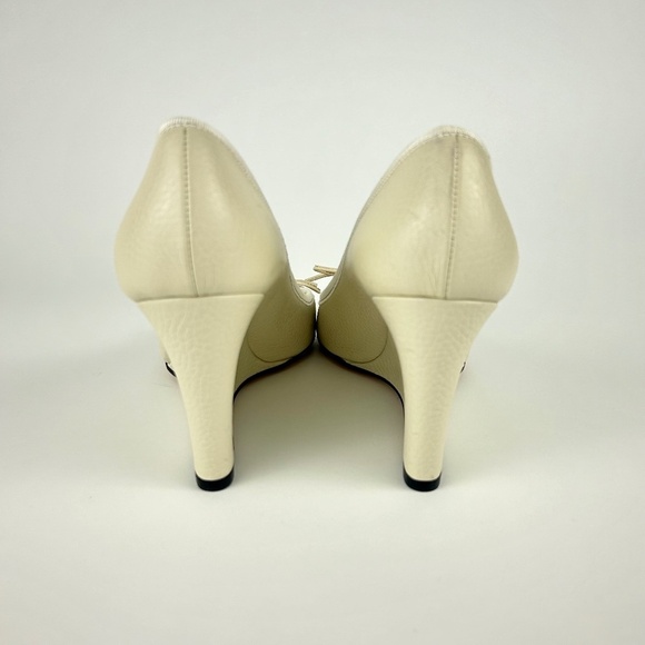 Gucci Cream GG Logo Peep Toe Wedge - Picture 5 of 9